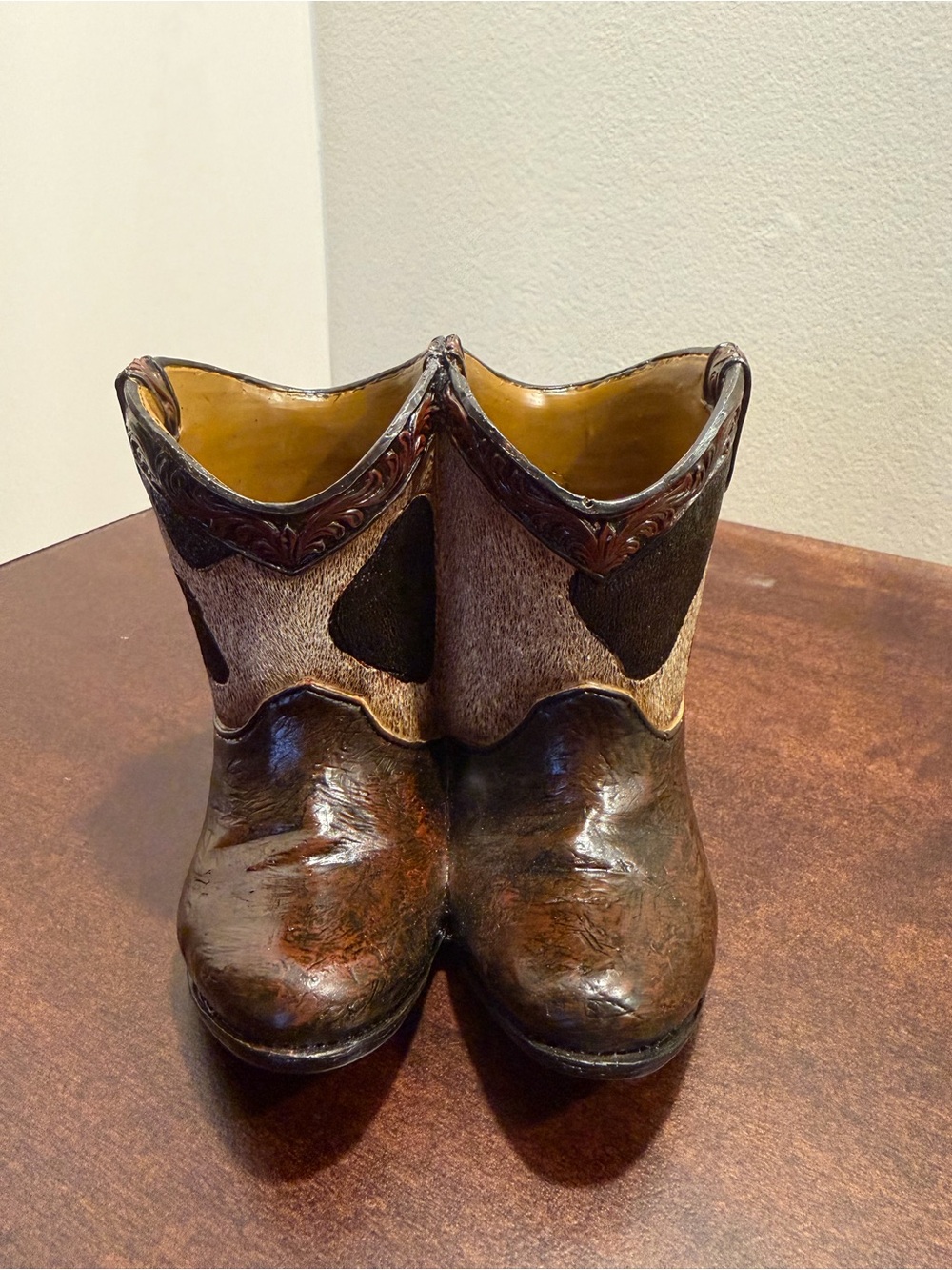 Decorative Western Cowboy Boot Figurine- Brown & Cream